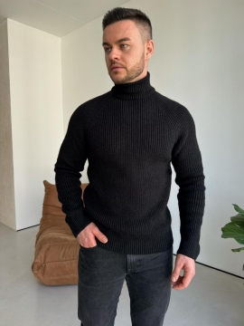 Черный вязаный свитер под горло Т-1325
