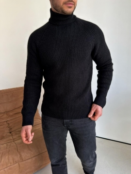Черный вязаный свитер под горло Т-1325