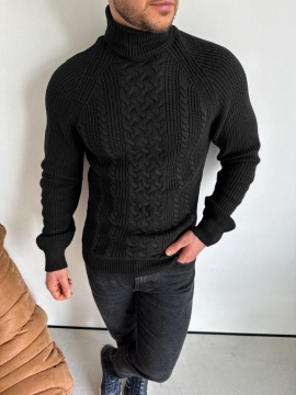 Черный вязаный мужской свитер на осень зиму под горло Т-1327
