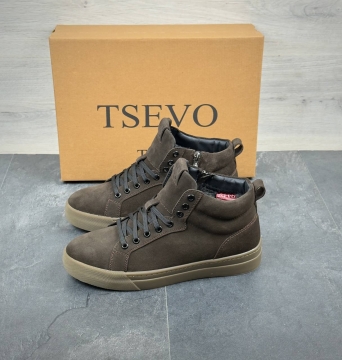 Мужские коричневые зимние ботинки на молнии из натуральной замши Т-1024