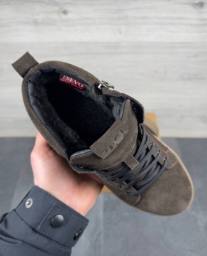 Мужские коричневые зимние ботинки на молнии из натуральной замши Т-1024