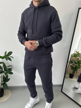 Мужской теплый и качественный спортивный костюм графит на флисе К-969