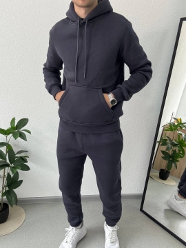Мужской теплый и качественный спортивный костюм графит на флисе К-969