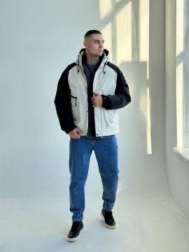 Черная куртка мужская на зиму Madiss с белыми рукавами К-1543