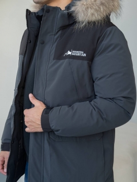 Удлиненная мужская теплая зимняя куртка с мехом на капюшоне К-1544