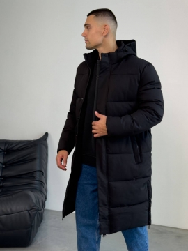 Длинная зимняя мужская стеганая куртка с капюшоном К-1546