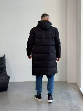 Длинная зимняя мужская стеганая куртка с капюшоном К-1546
