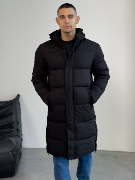 Длинная зимняя мужская стеганая куртка с капюшоном К-1546