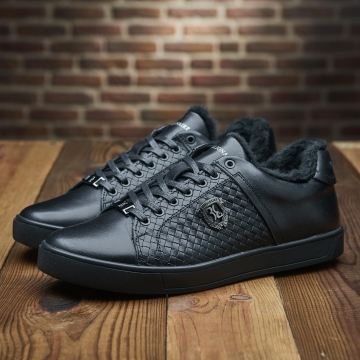 Стильні чоловічі зимові кеди з чорним хутром Т-1027