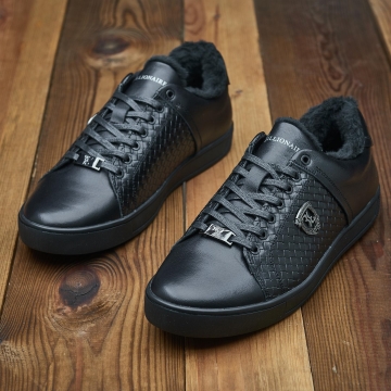 Стильні чоловічі зимові кеди з чорним хутром Т-1027