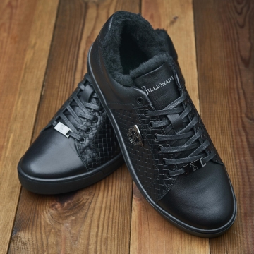 Стильні чоловічі зимові кеди з чорним хутром Т-1027