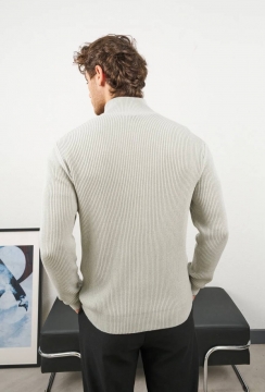 Стильная светло серая мужская кофта в рубчик на молнии Т-1328