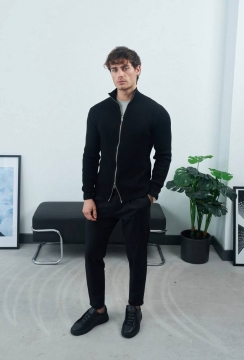 Черная мужская кофта в рубчик на молнии весна осень Т-1329
