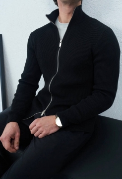 Черная мужская кофта в рубчик на молнии весна осень Т-1329
