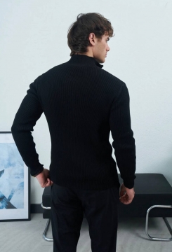 Черная мужская кофта в рубчик на молнии весна осень Т-1329