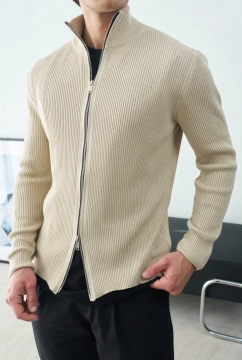 Бежевая стильная кофта на молнии в рубчик Т-1330