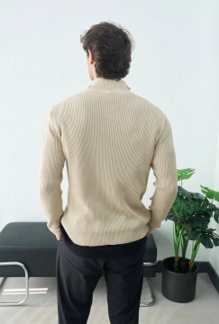 Бежевая стильная кофта на молнии в рубчик Т-1330