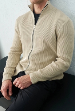 Бежевая стильная кофта на молнии в рубчик Т-1330