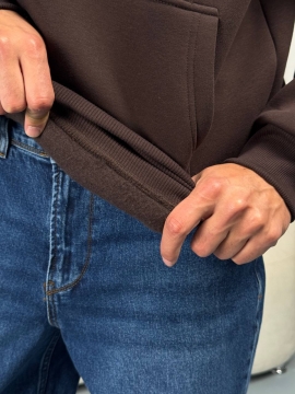 Темно коричневое мужское теплое худи на флисе с капюшоном Т-1335