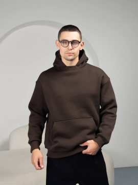 Коричневая мужская турецкая теплая кофта худи на флисе с капюшоном К-1337