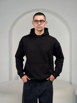 Черная мужская теплая кофта худи на флисе с капюшоном К-1338