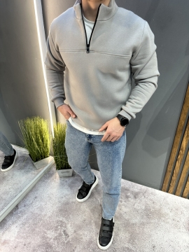 Теплый мужской серый свитшот стойка на флисе с молнией Т-1342