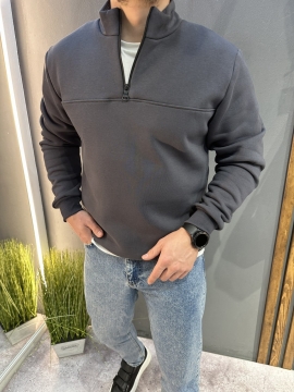 Темно серый мужской теплый свитшот на молнии Т-1343