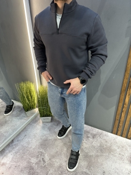 Темно серый мужской теплый свитшот на молнии Т-1343