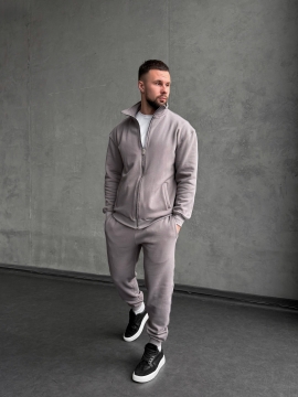 Серый мужской теплый спортивный костюм с начесом с кофтой на молнии К-976