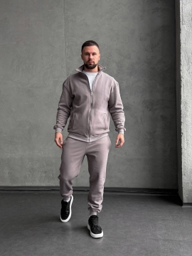 Серый мужской теплый спортивный костюм с начесом с кофтой на молнии К-976