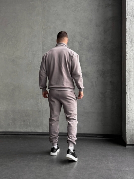 Серый мужской теплый спортивный костюм с начесом с кофтой на молнии К-976