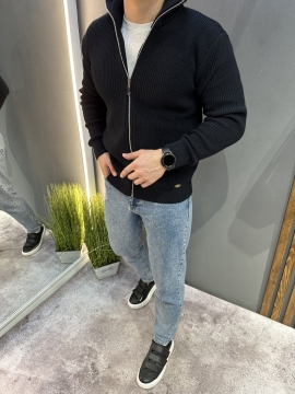 Темно-синя тепла в'язана чоловіча кофта на блискавці Т-1345 