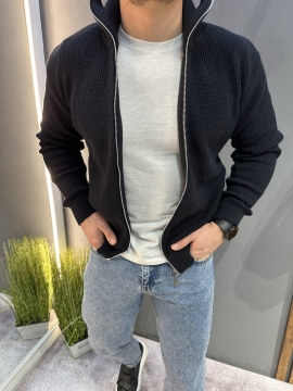 Темно-синя тепла в'язана чоловіча кофта на блискавці Т-1345 