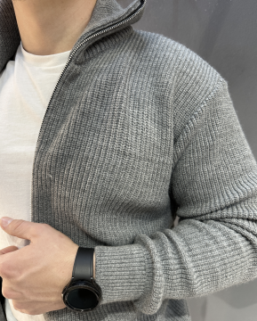 Темно-сіра чоловіча зимова в'язана кофта на блискавці Т-1346