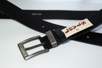 Кожаный мужской черный ремень Levis под джинсы Р-295