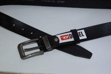 Брендовый мужской черный кожаный ремень Diesel Р-301