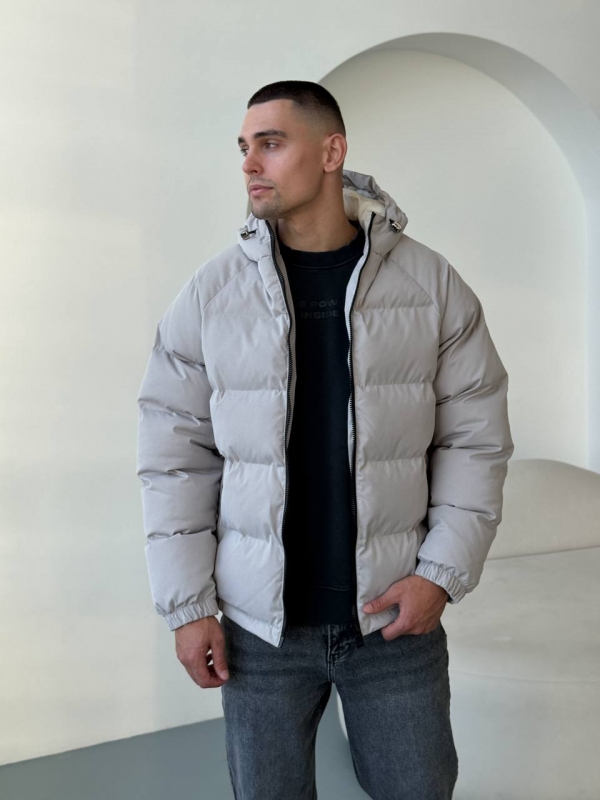 Мужская светлая стеганая куртка на евро зиму с капюшоном К-1549