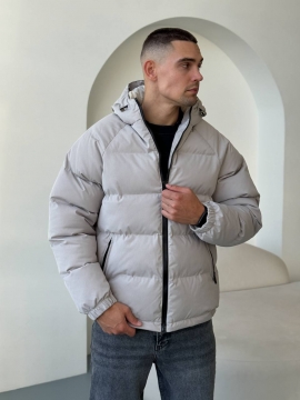 Мужская светлая стеганая куртка на евро зиму с капюшоном К-1549