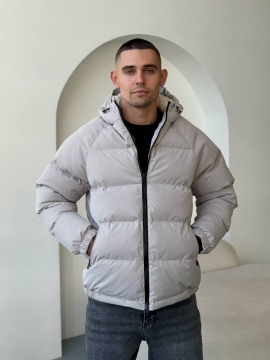 Мужская светлая стеганая куртка на евро зиму с капюшоном К-1549
