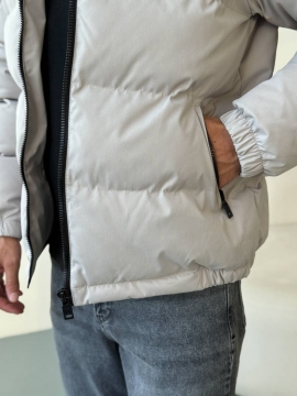 Мужская светлая стеганая куртка на евро зиму с капюшоном К-1549