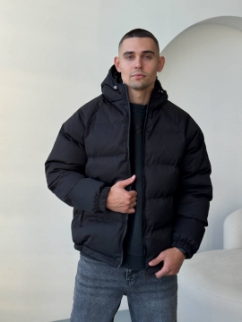Черная мужская куртка с капюшоном на евро зиму К-1550