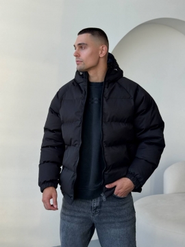 Черная мужская куртка с капюшоном на евро зиму К-1550