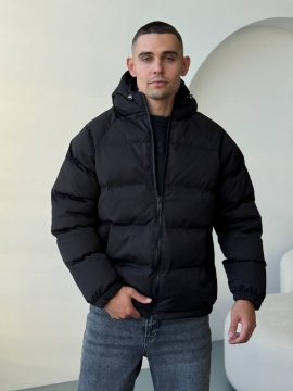 Черная мужская куртка с капюшоном на евро зиму К-1550