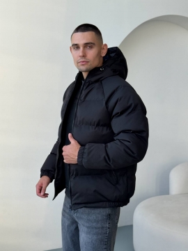 Черная мужская куртка с капюшоном на евро зиму К-1550