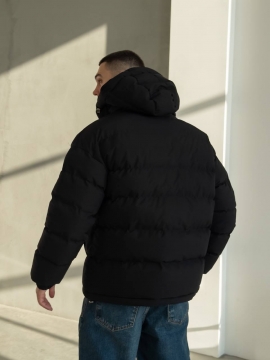 Черная мужская стеганая куртка с капюшоном на осень зиму К-1551