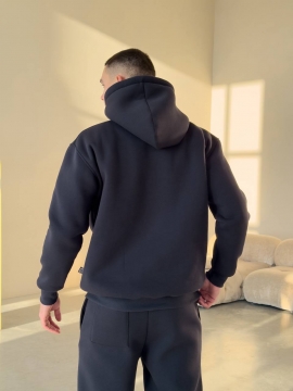 Теплый зимний мужской спортивный костюм с худи и капюшоном графит К-981