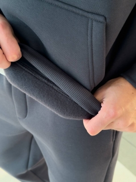 Теплый зимний мужской спортивный костюм с худи и капюшоном графит К-981