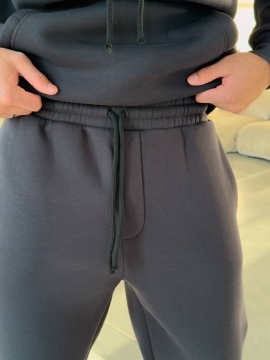 Теплый зимний мужской спортивный костюм с худи и капюшоном графит К-981