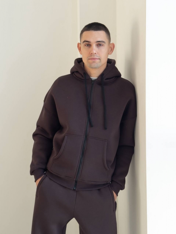 Зимний теплый спортивный костюм с кофтой на змейке в коричневом оттенке К-983