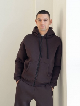 Зимний теплый спортивный костюм с кофтой на змейке в коричневом оттенке К-983